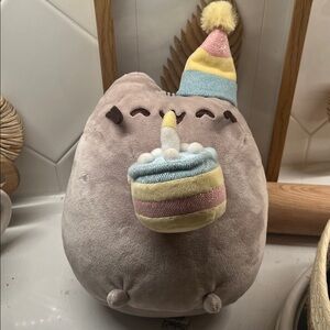 Cute Plush Pusheen Cat with Party Hat and Cake